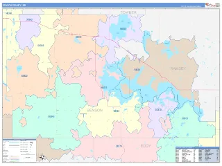 Benson County, ND ColorCast style ZIP Code wall map