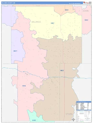 Billings County, ND ColorCast style ZIP Code wall map