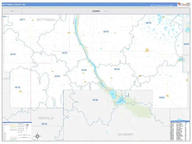 Bottineau County, ND ZIP Code Wall Map, Business Reference style