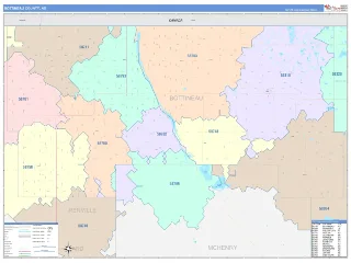 Bottineau County, ND ColorCast style ZIP Code wall map