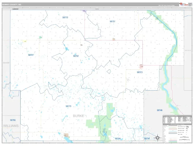 Burke County, ND ZIP Code Wall Map, Classic style