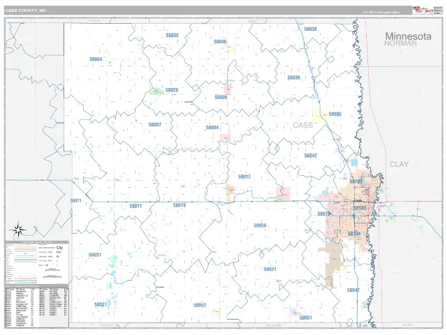 Cass County, ND ZIP Code Wall Map, Classic style