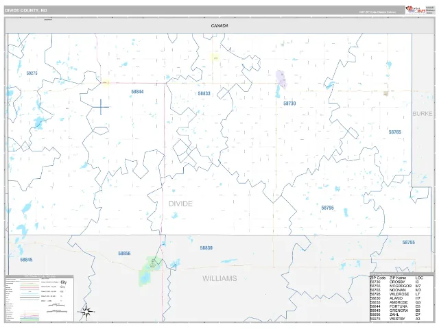 Divide County, ND ZIP Code Wall Map, Classic style
