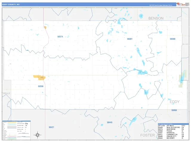 Eddy County, ND ZIP Code Wall Map, Business Reference style