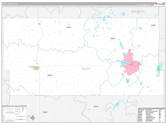 Eddy County, ND ZIP Code Wall Map, Classic style