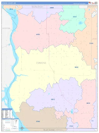 Emmons County, ND ColorCast style ZIP Code wall map