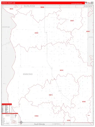 Emmons County, ND RedLine style ZIP Code wall map