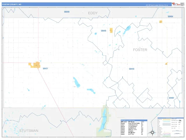 Foster County, ND ZIP Code Wall Map, Business Reference style