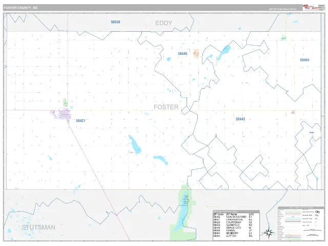 Foster County, ND ZIP Code Wall Map, Classic style