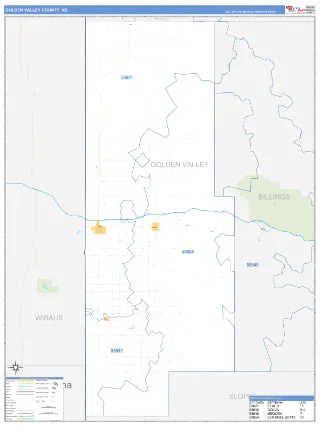 Golden Valley County, ND Business Reference style ZIP Code wall map