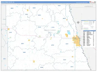 Grand Forks County, ND Business Reference style ZIP Code wall map