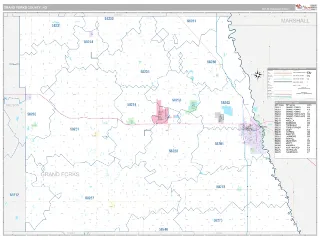 Grand Forks County, ND Classic style ZIP Code wall map