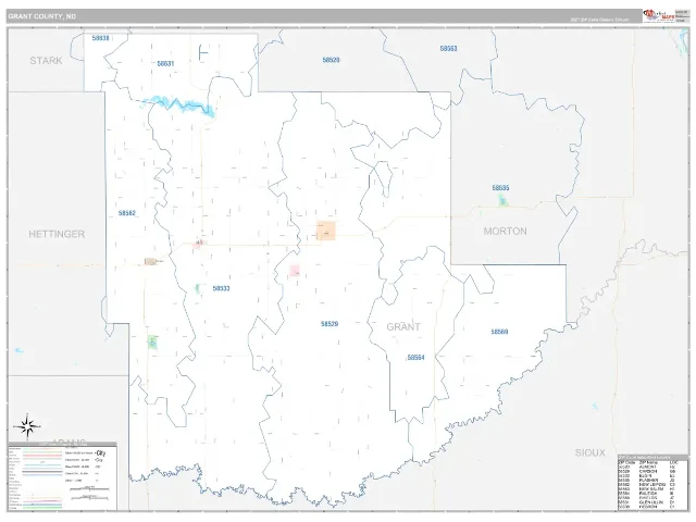 Grant County, ND ZIP Code Wall Map, Classic style