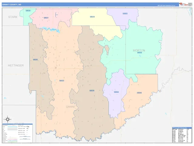 Grant County, ND ZIP Code Wall Map, ColorCast style