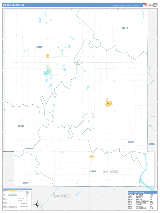 Griggs County, ND ZIP Code Wall Map, Business Reference style