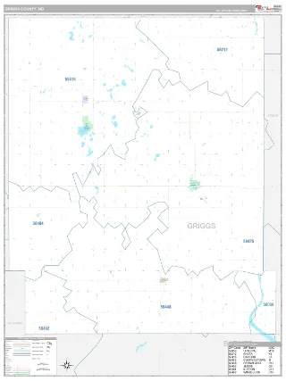 Griggs County, ND Classic style ZIP Code wall map