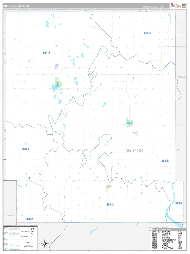 Griggs County, ND ZIP Code Wall Map, Classic style