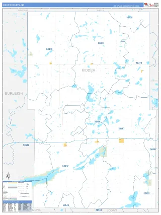 Kidder County, ND Business Reference style ZIP Code wall map
