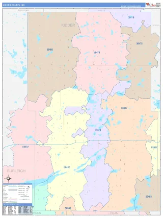 Kidder County, ND ColorCast style ZIP Code wall map
