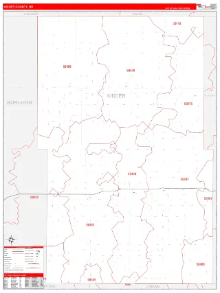 Kidder County, ND RedLine style ZIP Code wall map