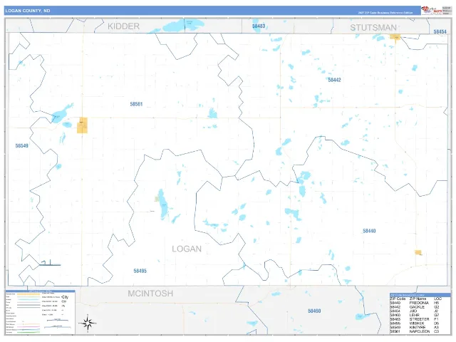 Logan County, ND ZIP Code Wall Map, Business Reference style