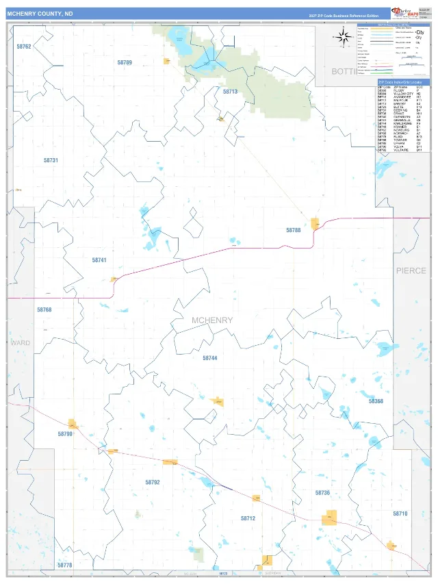 McHenry County, ND ZIP Code Wall Map, Business Reference style