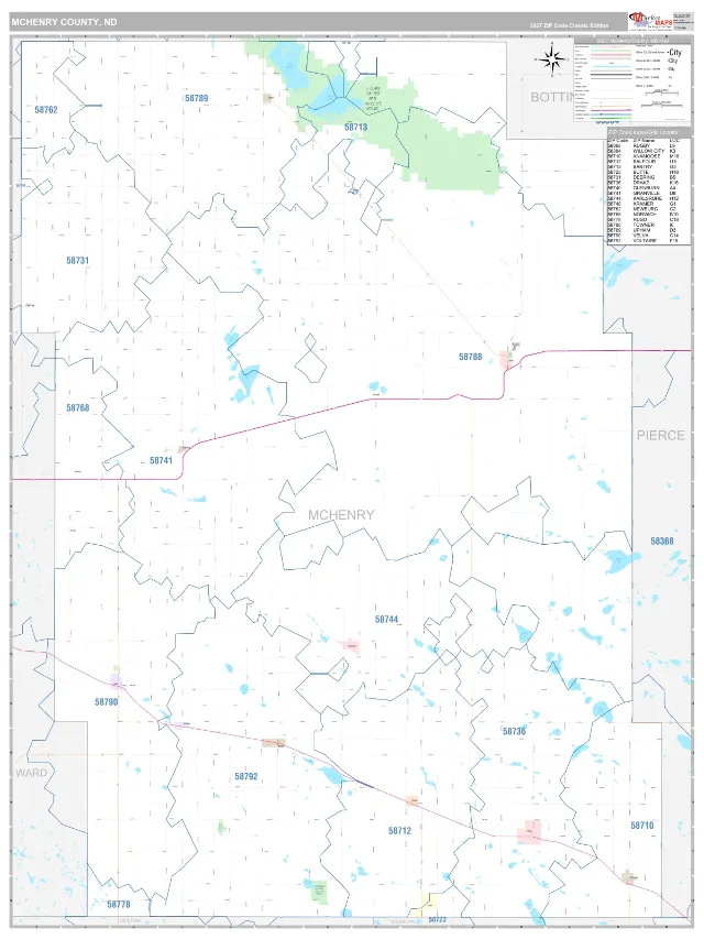 McHenry County, ND ZIP Code Wall Map, Classic style