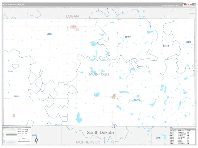 McIntosh County, ND ZIP Code Wall Map, Classic style