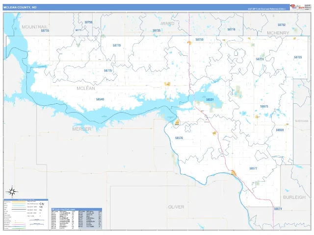 McLean County, ND ZIP Code Wall Map, Business Reference style