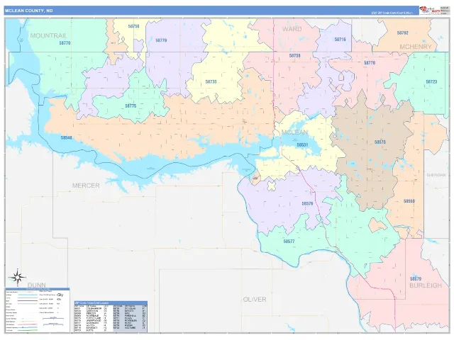 McLean County, ND ZIP Code Wall Map, ColorCast style