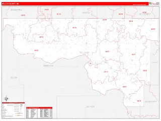 McLean County, ND RedLine style ZIP Code wall map