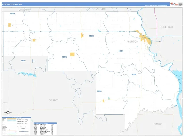 Morton County, ND ZIP Code Wall Map, Business Reference style