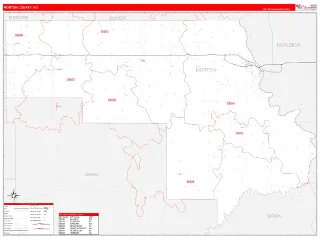 Morton County, ND RedLine style ZIP Code wall map