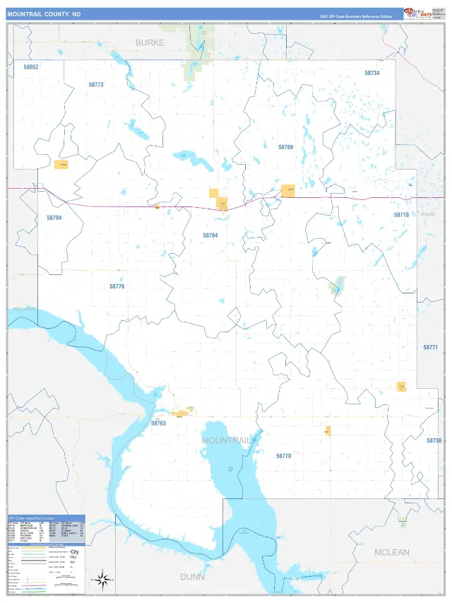 Mountrail County, ND ZIP Code Wall Map, Business Reference style