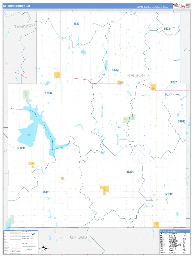Nelson County, ND ZIP Code Wall Map, Business Reference style