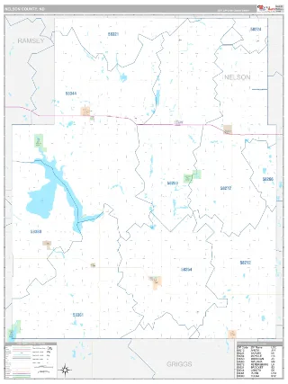 Nelson County, ND Classic style ZIP Code wall map