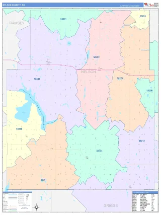 Nelson County, ND ColorCast style ZIP Code wall map