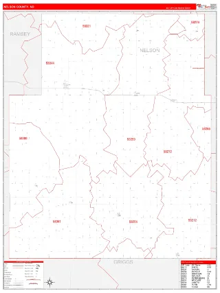 Nelson County, ND RedLine style ZIP Code wall map