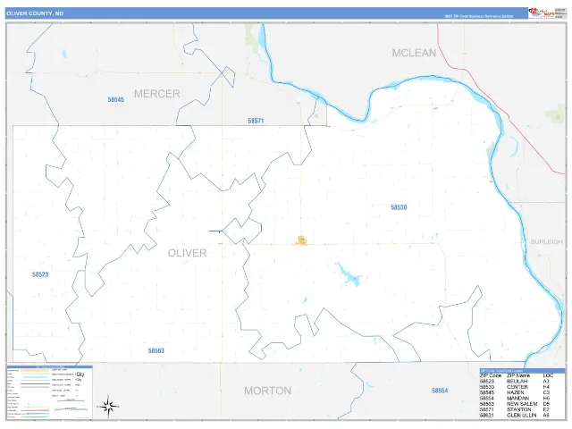 Oliver County, ND ZIP Code Wall Map, Business Reference style