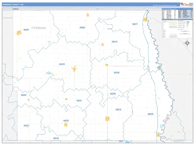 Pembina County, ND ZIP Code Wall Map, Business Reference style