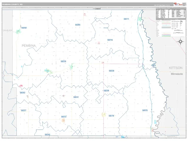 Pembina County, ND ZIP Code Wall Map, Classic style