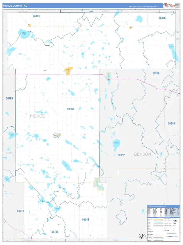 Pierce County, ND ZIP Code Wall Map, Business Reference style