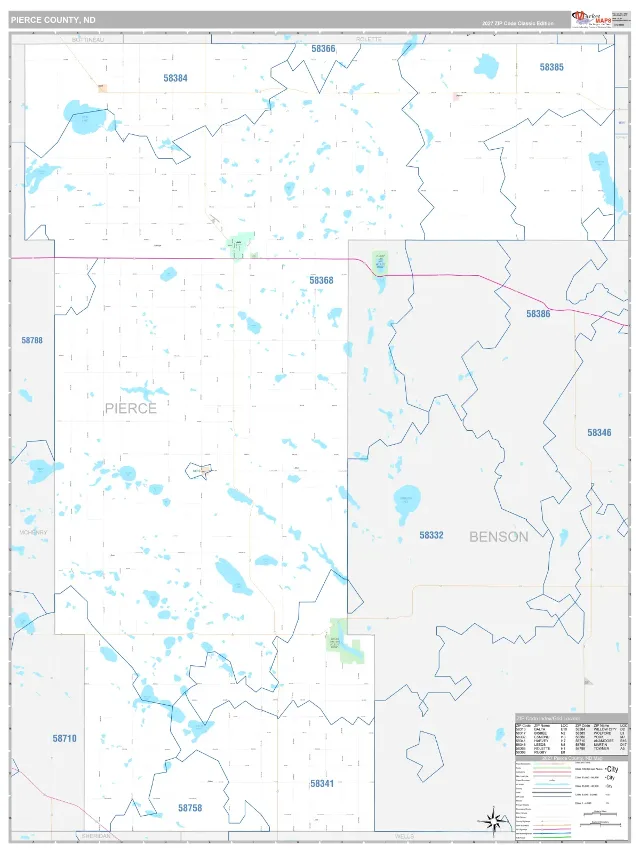 Pierce County, ND ZIP Code Wall Map, Classic style