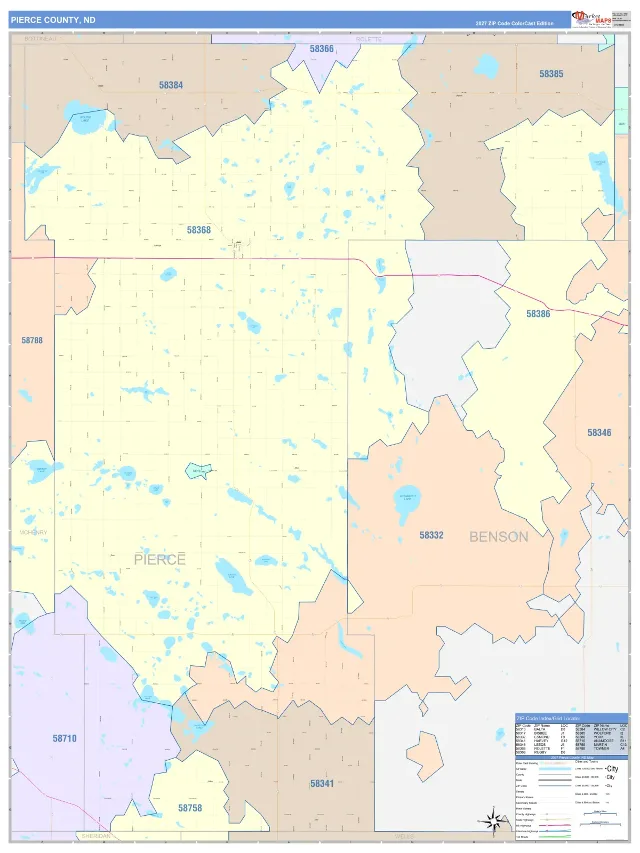 Pierce County, ND ZIP Code Wall Map, ColorCast style