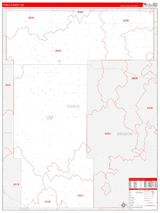 Pierce County, ND RedLine style ZIP Code wall map