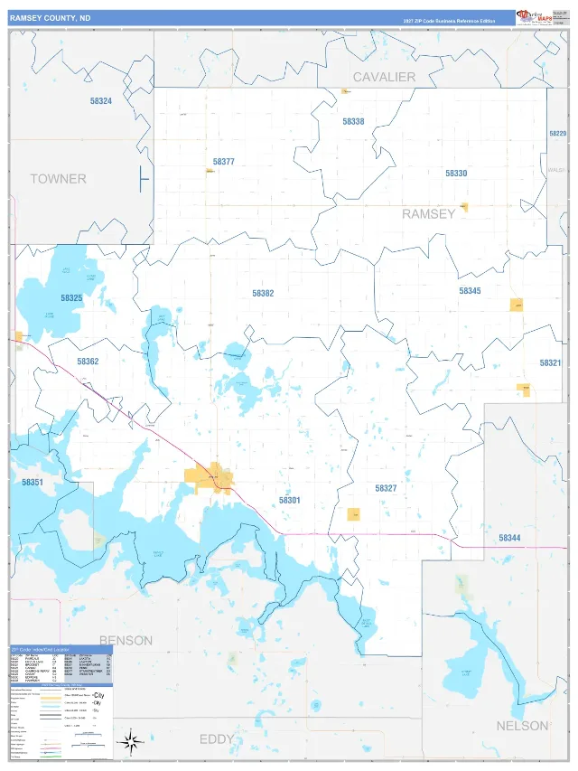 Ramsey County, ND ZIP Code Wall Map, Business Reference style