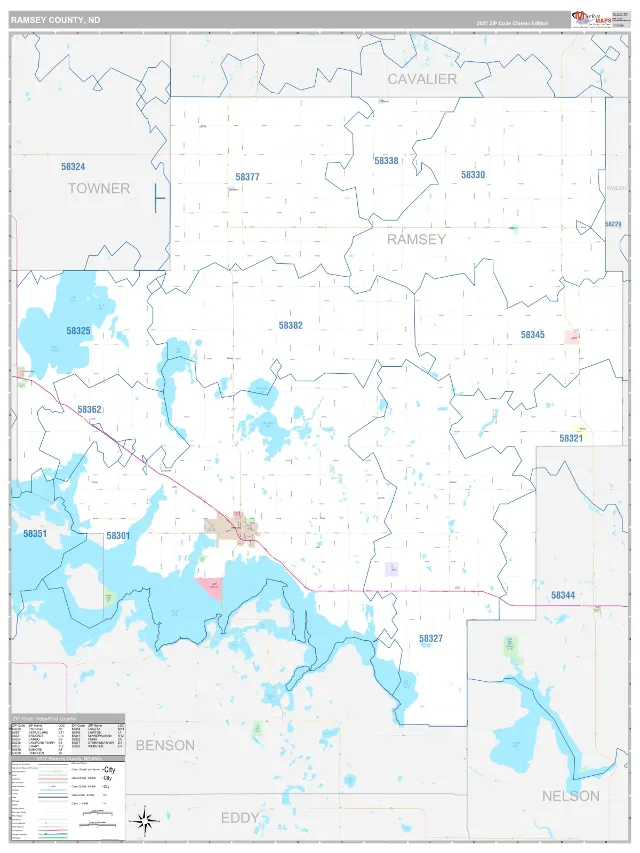 Ramsey County, ND ZIP Code Wall Map, Classic style
