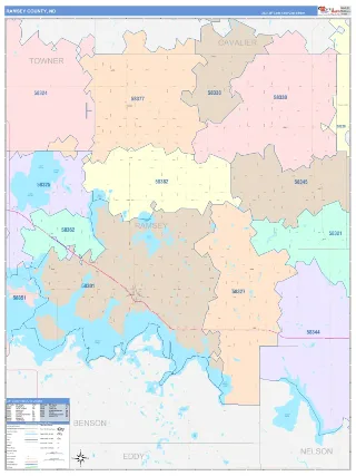 Ramsey County, ND ColorCast style ZIP Code wall map