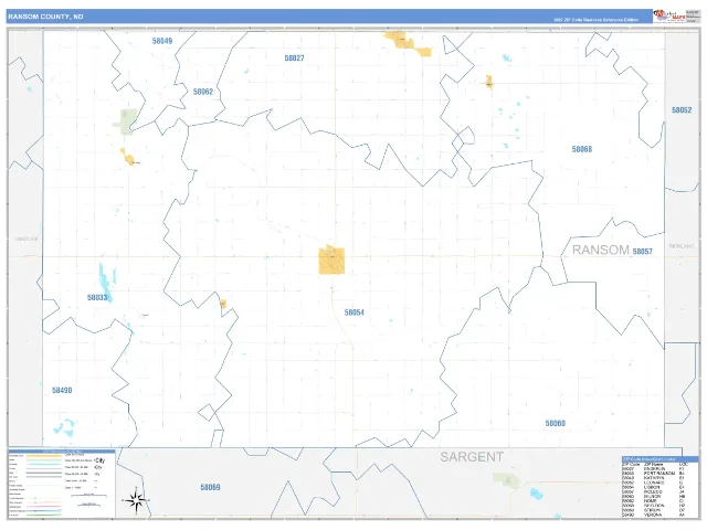 Ransom County, ND ZIP Code Wall Map, Business Reference style