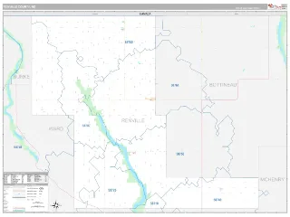 Renville County, ND Classic style ZIP Code wall map